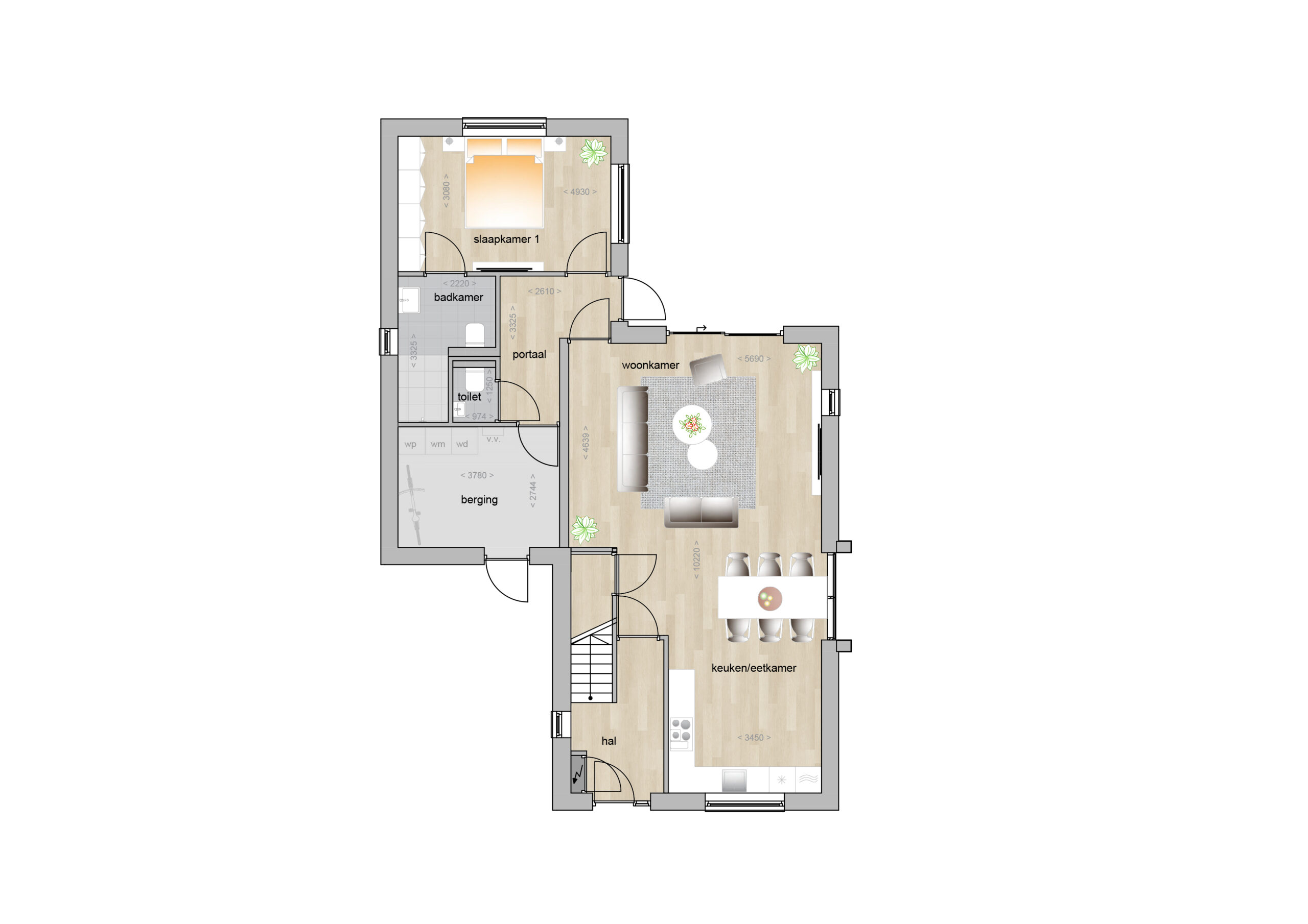 Bouwnummer 1, 2 en 3, vrijstaande woning, BG plattegrond